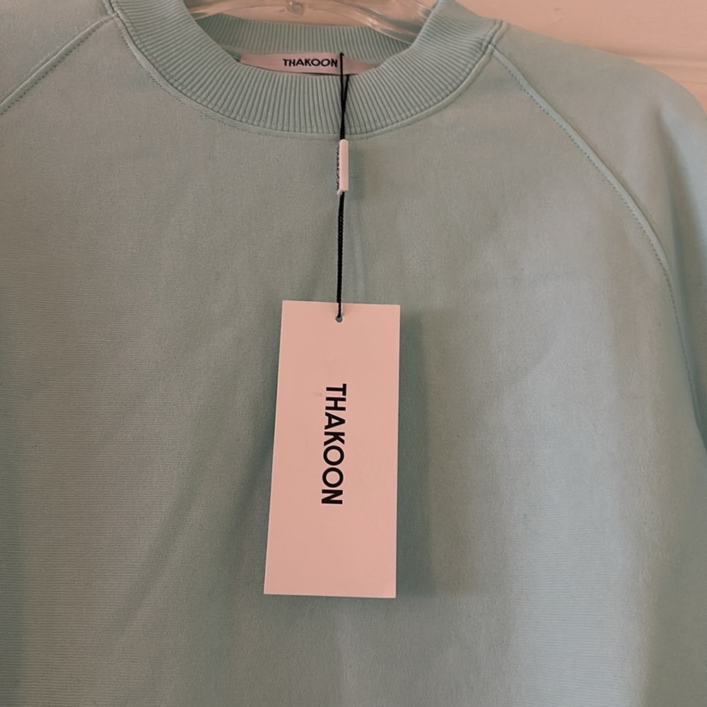 THAKOON Crewneck Cotton Sweatshirt w side Panels (S) Light Blue / Mint BNWT - Picture 4 of 7